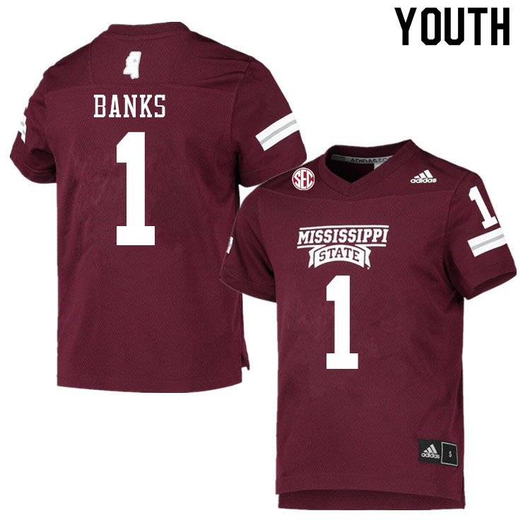 Youth #1 Marcus Banks Mississippi State Bulldogs College Football Jerseys Sale-Maroon - Click Image to Close